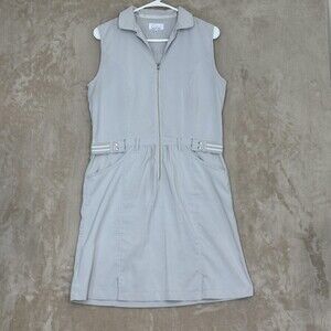 Cracked Wheat Shirt Dress Womens Medium Gray Zip Collared Sleeveless Pockets